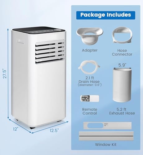 ARLIME Tragbare Klimaanlagen, 10000 BTU Lufteinheit mit eingebautem Luftentfeuchter, 24H Timer, Smart Sleep Modus, LED-Touchpanel & Fenster-Kit für Räume bis zu 350 m²