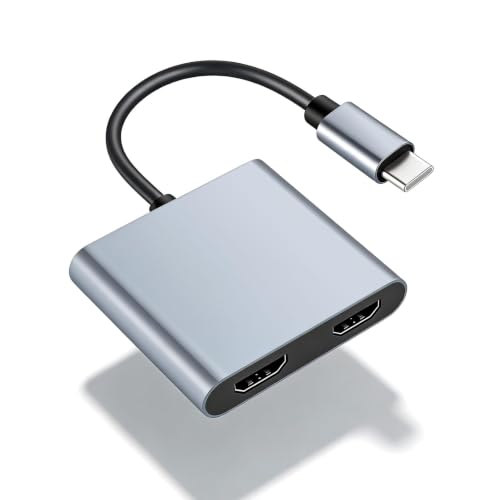 USB-C auf Dual HDMI Adapter für 2 Monitore, HDMI Splitter mit Erweiterter Anzeige, Type-C Digital AV Multiport Adapter, 4K@60Hz Video, kompatibel mit iPhone, iPad, MacBook, HD-Fernseher, Monitor, Beam