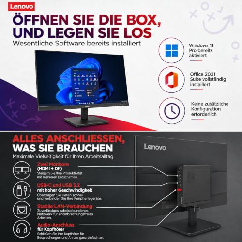 Lenovo All-in-One-PC 27" Full HD (generalüberholt) – Intel Core i5-8500T, 16 GB RAM, 1 TB SSD, Windows 11 Pro, Office 2021, WLAN, Bluetooth, 36 Monate Garantie