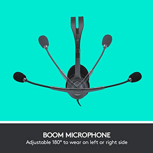 Logitech H111 Kopfhörer mit Mikrofon, Stereo-Headset, Verstellbares Mikrofon mit Rauschunterdrückung, Verstellbarer Kopfbügel, Audio/Mikrofon Dualanschluss mit zwei 3,5mm Klinken - Schwarz