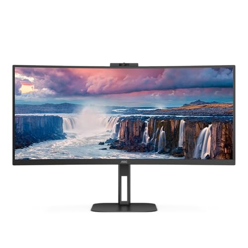 AOC CU34V5CW/BK 34 zoll Curved, UW-QHD USB Hub Monitor, 100Hz, VA Panel, 4ms GtG, , Webcam, FreeSync, Höhenverstellung,Lautsprecher,(3440x1440 HDMI 1x 2.0 DP 1x 1.2)Schwarz