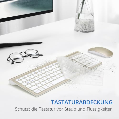 Kabelloses Ultradünnes Tastatur Maus Combo mit Dual System - Weißgolden