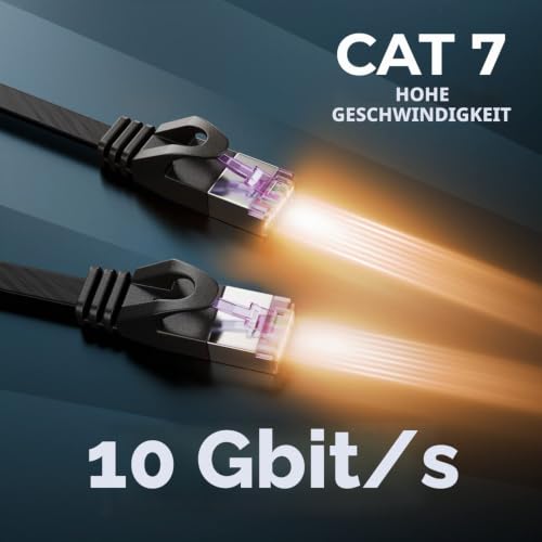 deleyCON 3,0m Flaches Cat7 Netzwerkkabel RJ45 10 Gbit/s LAN - Schwarz