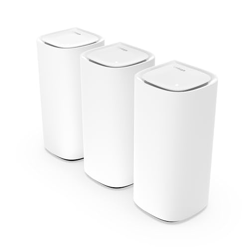 Linksys Velop Pro WiFi 6E Mesh-System MX6203-KE – Cognitive Mesh-Router mit 6-GHz-Band-Zugriff und 5,4 Gbit/s – Mesh-Abdeckung für bis zu 825 m² und 600 Geräte – 3er-Pack