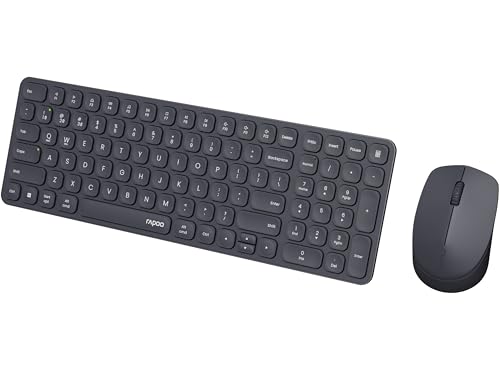 Rapoo 9310M Aluminium Tastatur Maus Set Kabellos - Bluetooth & 2,4 GHz | Multi Device bis 4 Geräte, kompaktes Gehäuse flach, QWERTZ Layout Deutsch, dunkelgrau