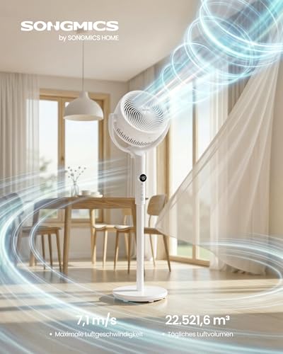 SONGMICS Standventilator, leise 20 dB, mit Fernbedienung, höhenverstellbar | Luftzirkulator, 120° und 135° Oszillation, 15 Geschwindigkeiten, 15 Std. Timer, wolkenweiß, ISLAND Kollektion XFC002W1EU