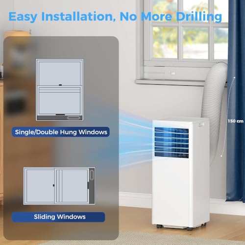 HOMCOM Mobiles Klimagerät mit Abluftschlauch 9000 BTU 1010W, 4-in-1 | Kühlen, Ventilieren, 36L/Tag Entfeuchten, Schlafmodus, 24h-Timer, Fernbedienung, Fensterkit, für Räume bis 30㎡
