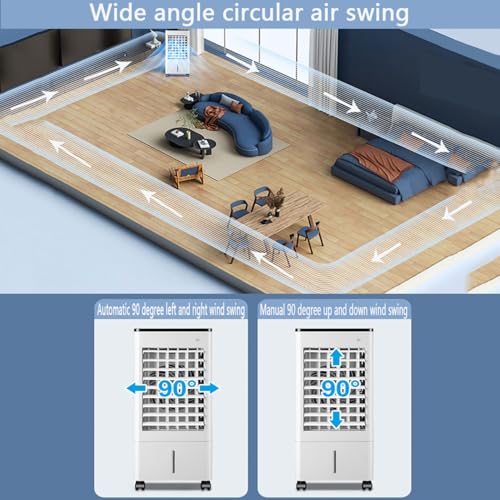 Tragbare Klimaanlage Verdunstungskühler mit 9L Wassertank, 3 Geschwindigkeiten & Fernbedienung, Schnelle Kühlung für Zimmer, Büro, Camping