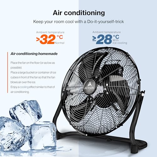 AERSON® Bodenventilator 30cm | Windmaschine mit 3-Leistungsstufen 55W | Standventilator Ventilator hoher Luftdurchsatz | Standlüfter Raumkühler aus Metall | Stufenloser Neigungswinkel bis 110 Grad