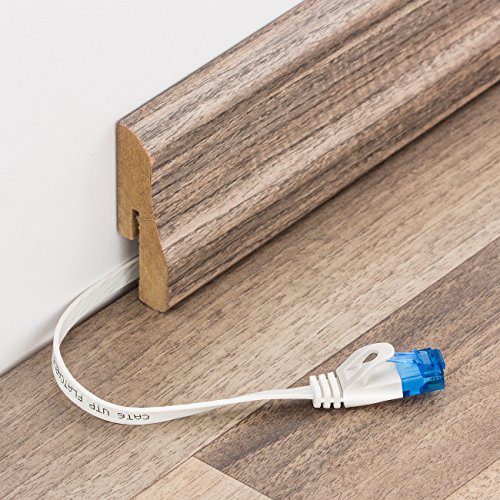deleyCON 10m CAT6 Flaches Netzwerkkabel RJ45 1000 Mbit Gigabit - Weiß