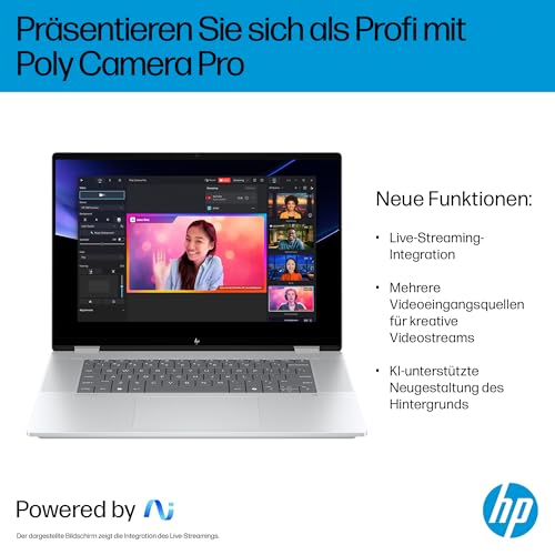 HP OmniBook X Flip, 16" 3K, Intel Core Ultra 7, 32GB RAM, 1TB SSD | Copilot+ Premium 2-in-1 Laptop mit großem 3K-Touchdisplay für Kreativarbeit, Business und Multitasking, QWERTZ, Silber