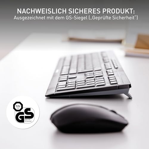 CHERRY STREAM DESKTOP RECHARGE, Tastatur und Maus, Deutsch QWERTZ, Schwarz | Kabellose Verbindung über 2,4 GHz Funk mit USB-Dongle, Leise Tasten, Flaches Design, Symmetrische Mouse, Wiederaufladbar