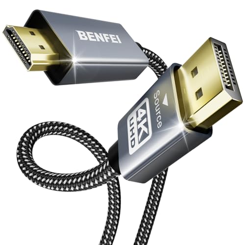 BENFEI 4K DisplayPort auf HDMI Kabel 1,8M [Geflochten, Aluminiumhülse], unidirektionales DisplayPort-Computer zu HDMI-Monitor, DP 1.2 zu HDMI 1.4 kompatibel mit HP ThinkPad AMD NVIDIA Desktop