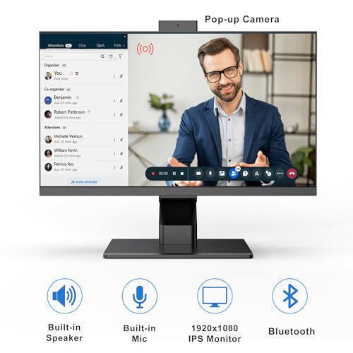 All-in-One-PC 23,8 Zoll (63,8 cm) Touchscreen, Core i7 (bis zu 3,0 GHz), 16 GB RAM, 512 GB SSD, Pop-up-Webcam, WiFi6 Dual-Band, Bluetooth 5.3, Maus und kabelgebundene Tastatur – ideal für Telearbeit