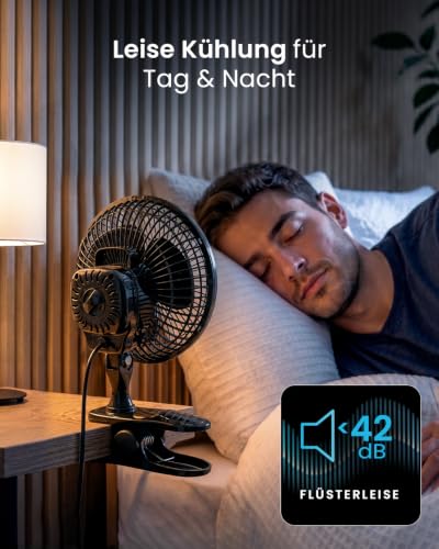 Pro Breeze Mini Ventilator mit Clip, 15 cm Durchmesser, 2 Geschwindigkeitsstufen, stabiler Clip - Ventilator leise, ideal als Tischventilator am Schreibtisch, für Growbox, Zuhause im Schlafzimmer