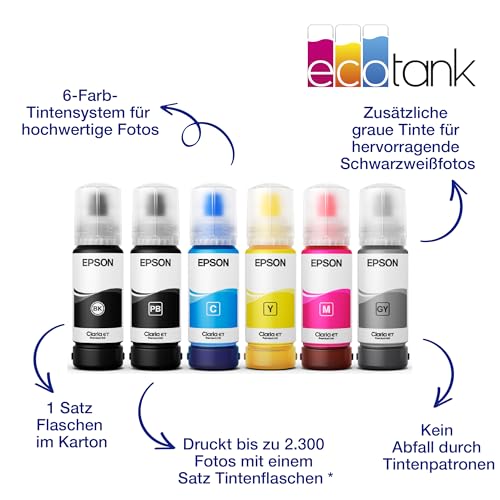 Epson EcoTank ET-8500 Tintentankdrucker | Fotodruck | 6-Farb-Tintensystem | WLAN | A4 | Drucken, Kopieren, Scannen | 10.9 cm Touchscreen | Duplexdruck | hinterer Papiereinzug