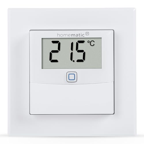 Homematic IP Temperatur- und Luftfeuchtigkeitssensor mit Display – innen | Smart Home, steuert Heizkörper/Fußbodenheizung per App, Alexa, Google Home, Temperaturmessung, Energie sparen, 150180A0