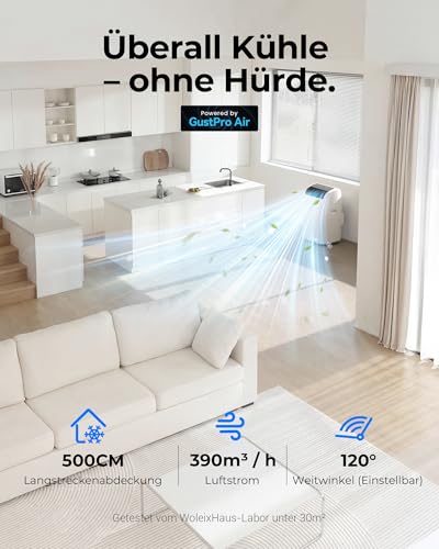 Mobile Klimaanlage 12000 BTU, Klimaanlage Mobil mit Abluftschlauch, Mobiles Klimagerät leise 56dB, mit Timer