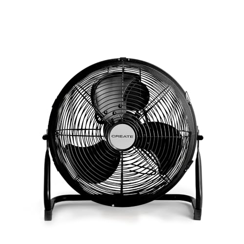 CREATE / AIR FLOOR RETRO/Industrieller Bodenventilator/Schwarzer Ventilator, 12 Zoll, starker Luftstrom, 3 Geschwindigkeiten, leise, leicht, rutschfeste Standfüße