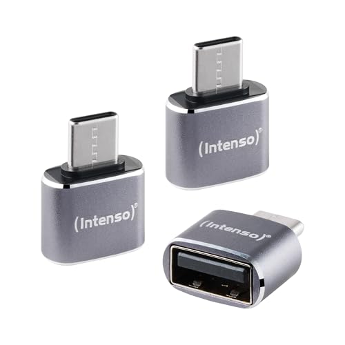 Intenso Adapter USB-A zu USB-C (A480C) 3er Pack, OTG fähig, Grau | Aluminium USB 2.0 Adapter Stecker mit 480 Mbit/s, 3A Laden, kompakte Bauform für Smartphone, Tablet und PC Zubehör