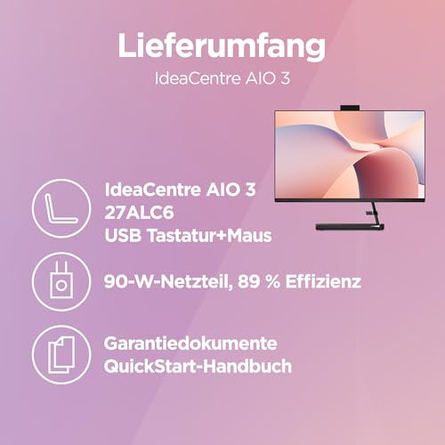 Lenovo IdeaCentre All-in-One 3 PC | 27" Full HD Display | AMD Ryzen 5 7430U | 16GB RAM | 1TB SSD | AMD Radeon Grafik | Windows 11 | Schwarz | Ink. USB Tastatur-Maus | 3 Monate Premium Care