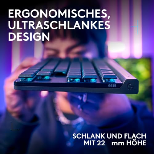 Logitech G G515 LIGHTSPEED TKL kabellose flache Gaming-Tastatur (Schwarz) | LIGHTSYNC RGB, dünnes Profil ohne Ziffernblock, PBT-Tastenkappen, taktile mechanische Switches, Deutsches QWERTZ-Layout