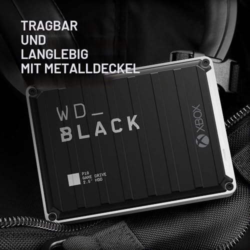WD_BLACK P10 Game Drive Mechanische Festplatte for Xbox 5 TB (1 Monat Xbox Game Pass Ultimate, Übertragungsgeschwindigkeiten bis 130 MB/s, für Xbox) Schwarz mit weißem Rand