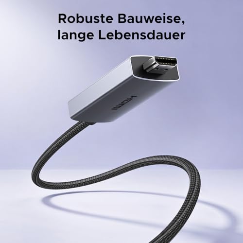 UGREEN USB-C auf HDMI Kabel, 8K@60Hz, 4K@240Hz, 140W PD Schnelllade, 2M | Typ C Thunderbolt 5/4/3, HDMI 2.1, HDR, Unidirektionaler Adapter, kompatibel mit MacBook, iPhone 18, iPad, Galaxy S26