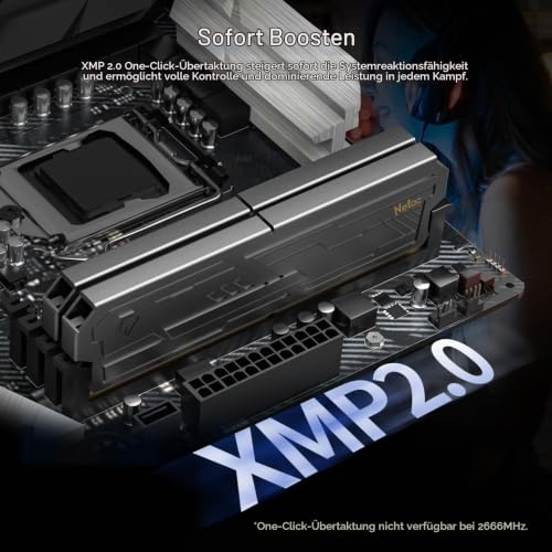 Netac DDR4 RAM 32GB Kit (2x16GB) 3200MHz DRAM 288-Pin UDIMM Desktop-Speicher CL16-20-20-40 1.35V Intel XMP 2.0 Computer-Speicher-Schwarz