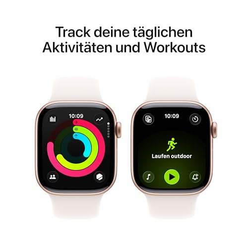 Apple Watch Series 11 GPS 42 mm Smartwatch mit Aluminiumgehäuse in Roségold und Sportarmband in Blassrosa (S/M). Schlafindex, Fitnesstracker, Gesundheitstracking, Always-On Display, Wasserschutz
