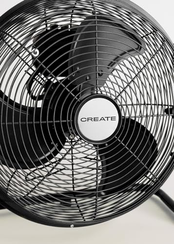 CREATE / AIR FLOOR RETRO/Industrieller Bodenventilator/Schwarzer Ventilator, 12 Zoll, starker Luftstrom, 3 Geschwindigkeiten, leise, leicht, rutschfeste Standfüße