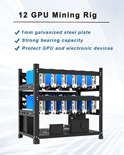 Mining Rig Frame 12 GPU, Stahl Offen Mining Frame VerschlüSselung, Open Air Miner Mining Case für ATX/Btx/Flex/Itx/Microatx, 8 X 12cm Ventilator (Nur Rahmen)