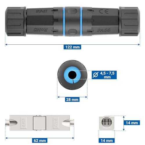 deleyCON CAT6 LSA Outdoor Netzwerkkabel Kupplung IP68, 1 Stück - Schwarz