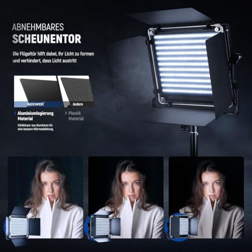 NEEWER NL660 2er Pack LED Videoleuchte mit Stativ, Bi Farbe | (2) 3200-5600K CRI96+ dimmbare Panel mit U Halterung, Barndoors und 75" Stativen für Studio/Video