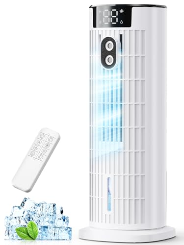 Mobile Klimaanlage,Luftkühler mit Wasserkühlung 6-in-1 Mobiles Kühlgerät Tragbarer,Leise,2-10Timer 90°Oszillation, 4 Stufen, Air Cooler für Zuhause und Büro. (Weiß)