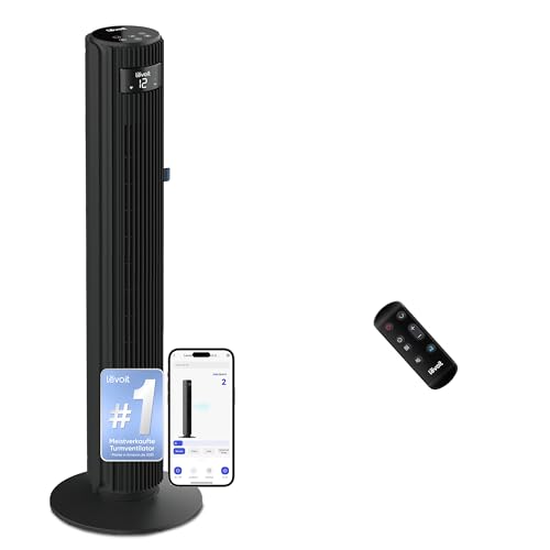 Levoit 25dB leiser WLAN Turmventilator, 7,9m/s Kühlwind mit Sprachsteuerung | DC Motor Ventilator, App, 12 Stufen, 4 Modi, Oszillation und 12 Std Timer, leise Kühlung für Schlafzimmer und Zuhause