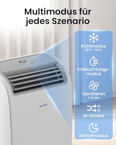 Newentor mobile Klimaanlage 14000 BTU, Klimaanlage mobil mit Abluftschlauch für Räume bis 50㎡, kühlen/entfeuchten/ventilieren mit Fernbedienung