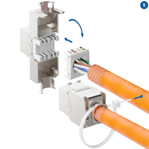 deleyCON CAT6a Keystone Jack Modul 2-Port Hutschienenadapter, 2 Stück