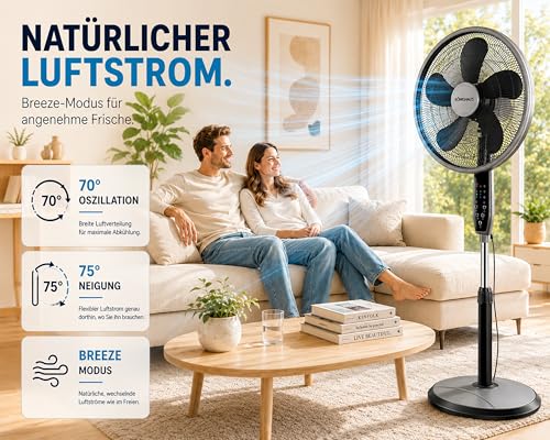 Könighaus 3-in-1 Ventilator – Stand-, Tisch- & Wandmontage | WLAN Smart Home (Alexa, Tuya) | Fernbedienung | Oszillierender Standventilator | Timer | Natürlicher Luftstrom | Starke Kühlung bis 20 m