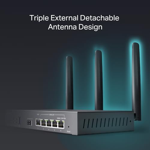 TP-Link Omada ER706W | Gigabit AX3000 Dualband-Wi-Fi-6-VPN-Gateway | 2402 Mbit/s (5 GHz) + 574 Mbit/s (2,4 GHz), 1 Gigabit-SFP-Steckplatz, 5 Gigabit-RJ45-Ports, 1 USB-3.0-Port, Lastverteilung