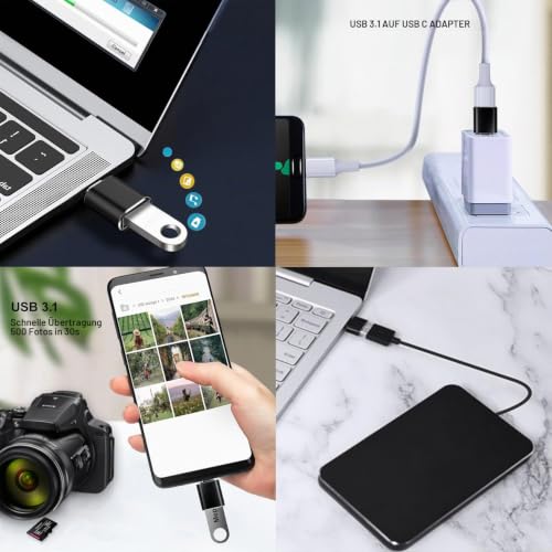 USB auf USB C Adapter 4 Stück, USB C Buchse auf USB 3.0 Stecker Adapter x2 | USB A Buchse auf USB C Stecker Adapter x2, Kompatibel mit MacBook iPhone 17/16/15 iPad Samsung Galaxy S25 S24 A36 A16 Laptop