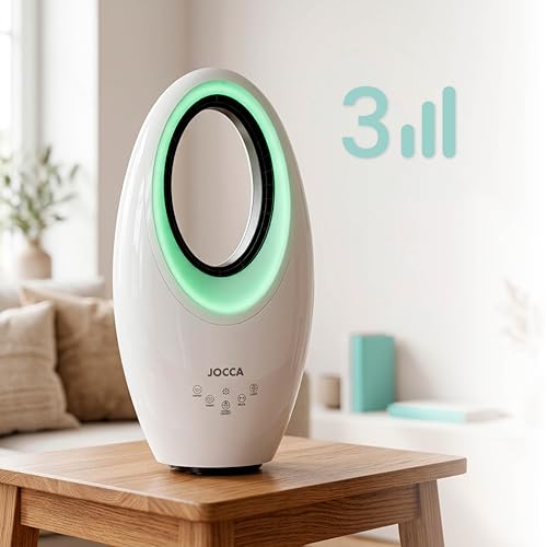 Luftreiniger ohne Flügel mit Fernbedienung | 3 Geschwindigkeiten | Automatische Oszillation | LED-Beleuchtung mit 4 Wechsellichtern | Timer bis zu 7,5h | Leiser Betrieb | Modernes und Sicheres Design