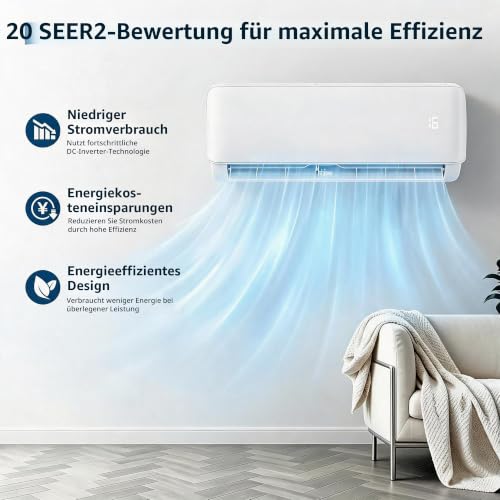 Koioplie Split Klimaanlage 24000 BTU mit WLAN | Inverter-Klimagerät mit App-Steuerung, Heiz- und Kühlfunktion. Für Räume bis 107m² geeignet