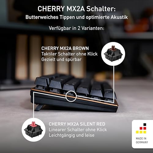 CHERRY KC 200 MX, Mechanische Tastatur, DE QWERTZ, MX2A Silent RED, Schwarz | Kabelgebunden (USB-A Anschluss), Eloxierte Metallplatte, Gelaserte Abriebfeste Keycaps, Full-Key-Rollover, für Office/Gaming