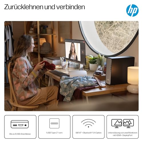 HP OmniDesk Slim Desktop S03-0250ng, Intel Core i5-14400, 16 GB DDR5 RAM, 512 GB PCIe Gen4 SSD, Intel UHD Graphics 730, Windows 11 Home, Wi-Fi 6, USB Type-C, Meteor Silver/Jack Black