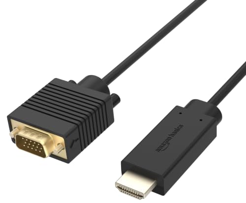 Amazon Basics HDMI-(Quelle)-auf-VGA-(Display)-Kabel, Unidirektional, Stecker auf Stecker, 1080P, Vergoldet, 1,8m, Schwarz (2er-Pack)