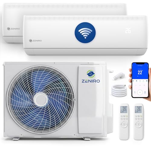 ZENIRO Klimaanlage 2 Innengeräte Multi Split Set (3,5kW + 5,3kW) Klimagerät Air Conditioner mit Heizfunktion 27000 BTU 7,9kW A++ WiFi/App-Steuerung 4D AirFlow Heizen bis -20°C Vorgefüllt R32