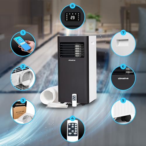 Klimaanlage Mobil 10000 BTU WiFi Tuya Smart, Entfeuchter 24L/Tag, Extrem schnelle Kühlung 2,9 kW, Mobile Klimaanlage DUO, Klimagerät bis 29 m² für Zuhause, Abluftschlauch + Fensterabdichtung
