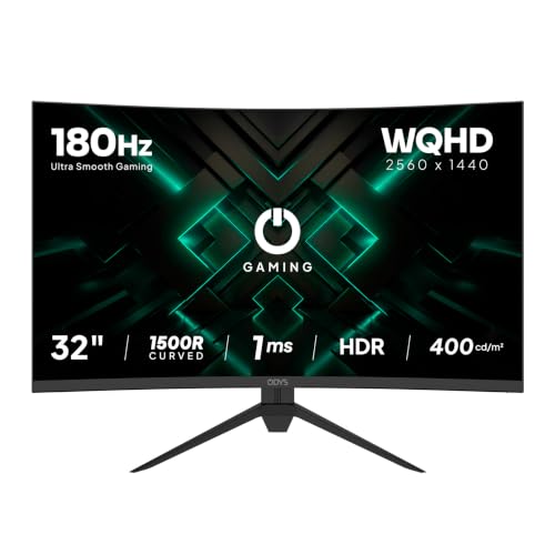ODYS XP32 PRO-X 32 Zoll WQHD Curved Gaming Monitor, 180 Hz | 1ms MPRT, 1500R Krümmung, FreeSync kompatibel, HDR, 400 cd/m², 121% sRGB Farbraum, Eye Care, 2x HDMI 2.1, 2x Displayport 1.4