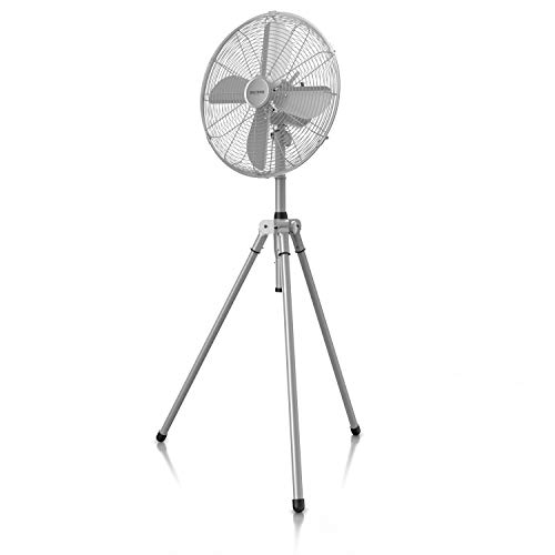 Brandson Standventilator mit Dreibeinstativ, 60 W, Rotor 45 cm, Silber | Tripod aus Metall, 3 Stufen, Oszillation 80°, Höhe 122 bis 136 cm, für Fotoshooting, Filmset, Bühne, Büro
